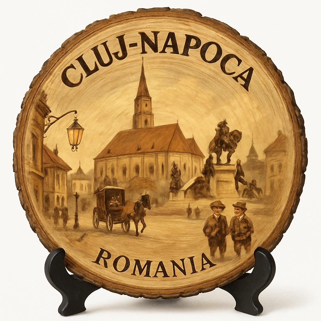 Cluj-Napoca Souvenir Gift – Wood Slice Plaque for Wall or Table, Romania (România) Souvenir Gift for Tourists, Plate Collectors & Travel Lovers, Vibrant University Town Decorative Gift
