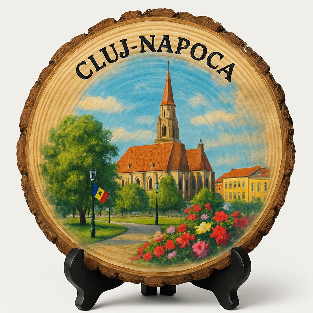 Cluj-Napoca Souvenir Gift – Wood Slice Plaque for Wall or Table, Romania (România) Souvenir Gift for Tourists, Plate Collectors & Travel Lovers, Artistic Cityscape Decorative Gift