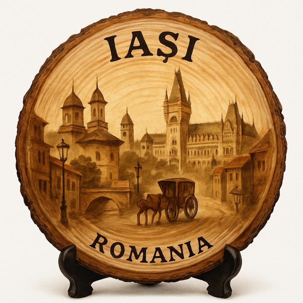 Iași Souvenir Gift – Wood Slice Plaque for Wall or Table, Romania (România) Souvenir Gift for Tourists, Plate Collectors & Travel Lovers, Cultural Heritage Decorative Gift
