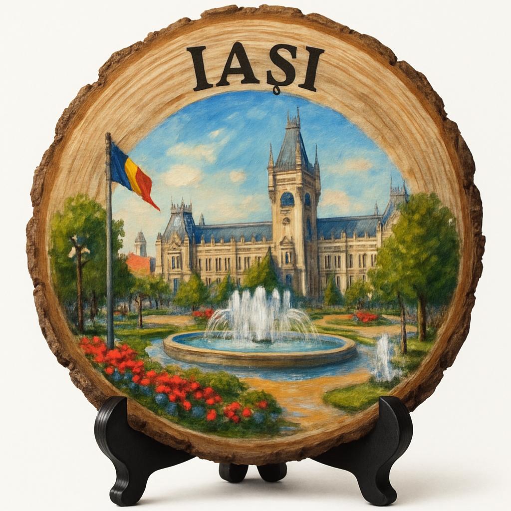 Iași Souvenir Gift – Wood Slice Plaque for Wall or Table, Romania (România) Souvenir Gift for Tourists, Plate Collectors & Travel Lovers, Enchanting Cityscape Decorative Gift