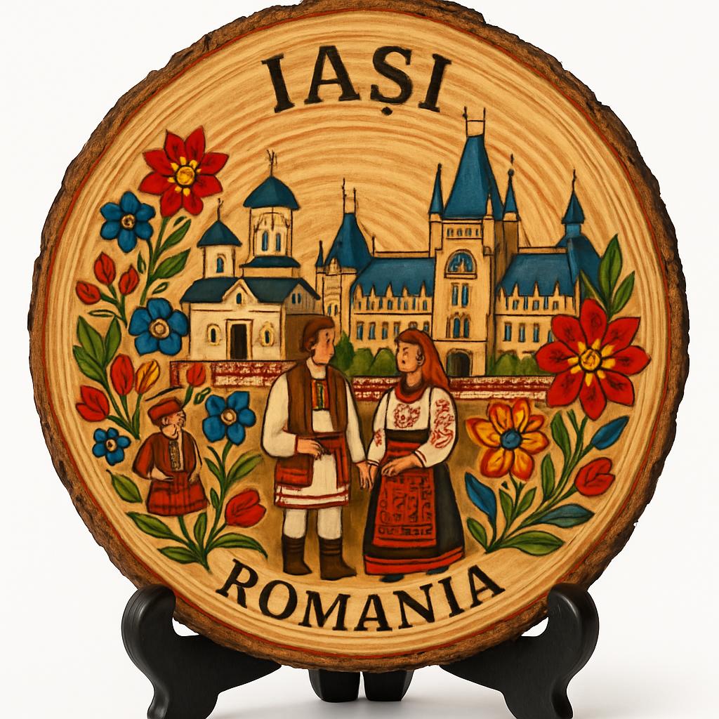 Iași Souvenir Gift – Wood Slice Plaque for Wall or Table, Romania (România) Souvenir Gift for Tourists, Plate Collectors & Travel Lovers, Historical Significance Decorative Gift