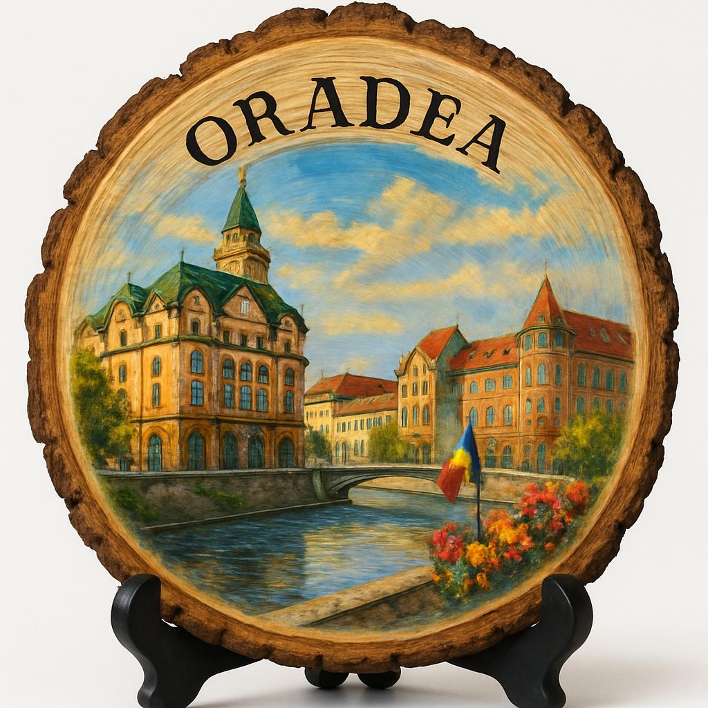 Oradea Souvenir Gift – Wood Slice Plaque for Wall or Table, Romania (România) Souvenir Gift for Tourists, Plate Collectors & Travel Lovers, Scenic Riverside Decorative Gift