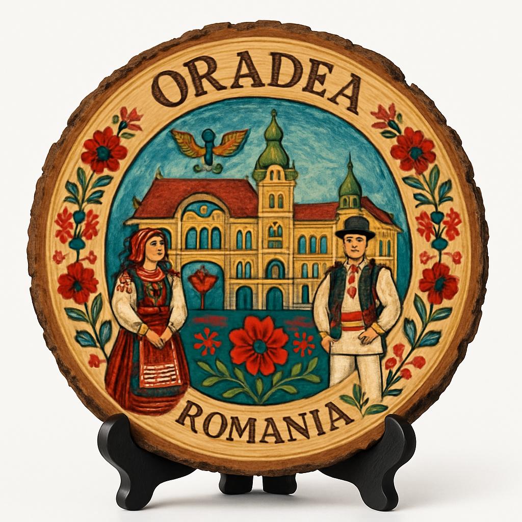 Oradea Souvenir Gift – Wood Slice Plaque for Wall or Table, Romania (România) Souvenir Gift for Tourists, Plate Collectors & Travel Lovers, Vibrant City Life Decorative Gift