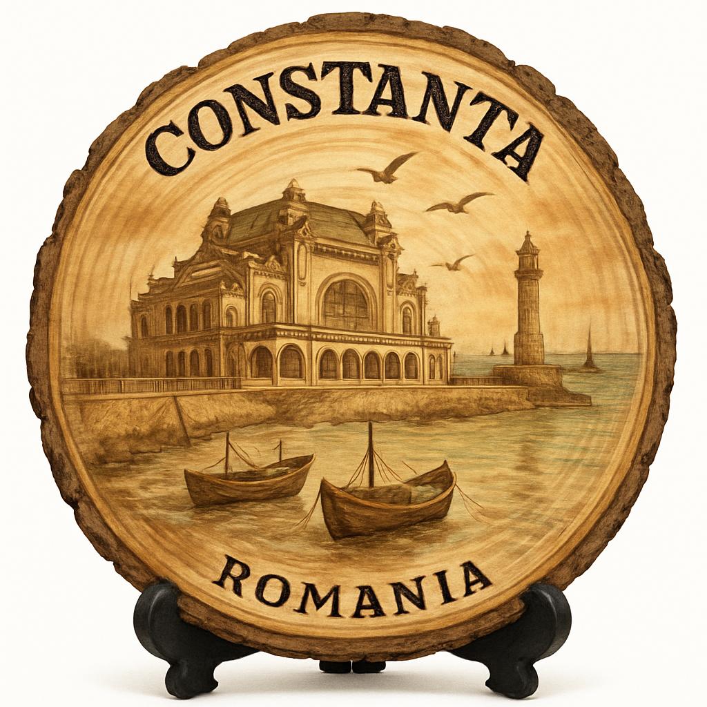 Constanța Souvenir Gift – Wood Slice Plaque for Wall or Table, Romania (România) Souvenir Gift for Tourists, Plate Collectors & Travel Lovers, Coastal City Decorative Gift