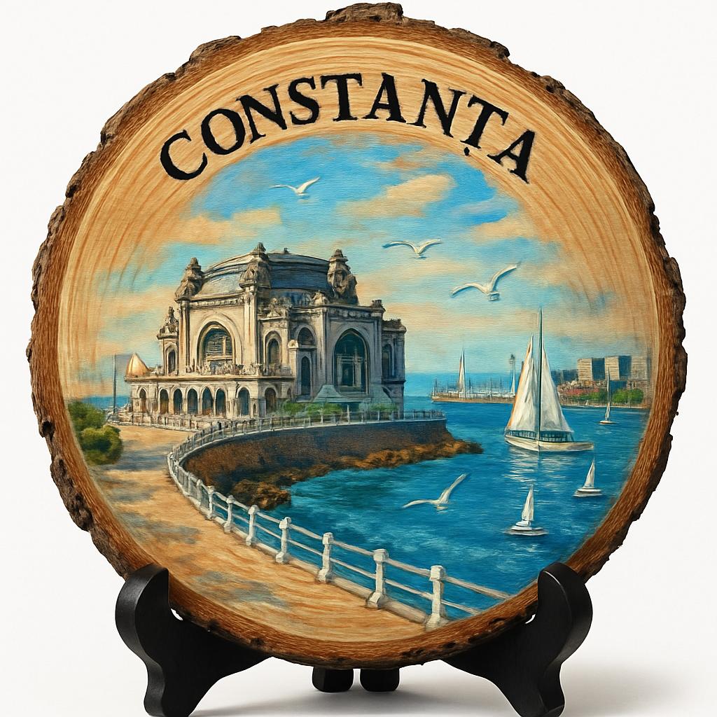 Constanța Souvenir Gift – Wood Slice Plaque for Wall or Table, Romania (România) Souvenir Gift for Tourists, Plate Collectors & Travel Lovers, Beachfront Paradise Decorative Gift