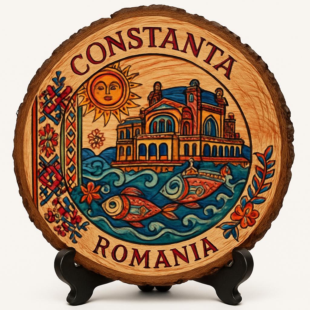 Constanța Souvenir Gift – Wood Slice Plaque for Wall or Table, Romania (România) Souvenir Gift for Tourists, Plate Collectors & Travel Lovers, Coastal Escape Decorative Gift