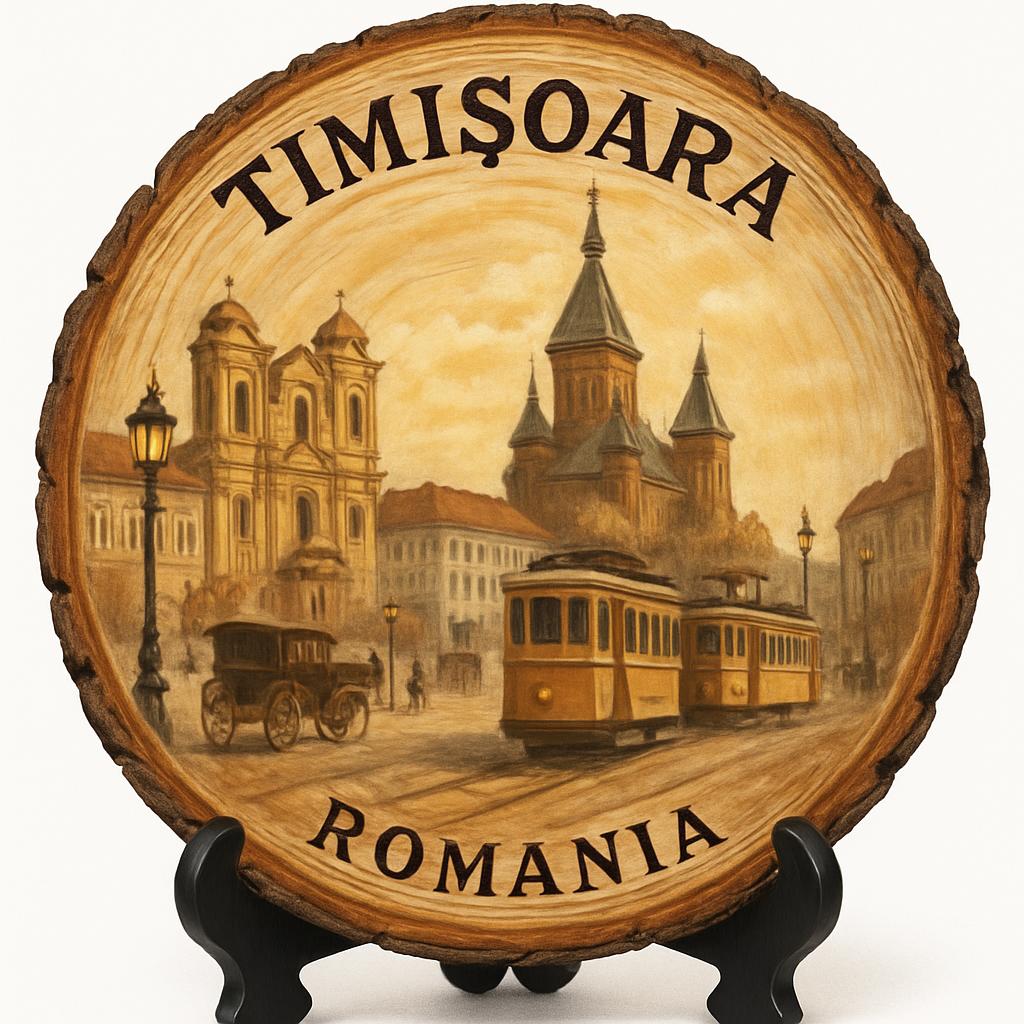 Timișoara Souvenir Gift – Wood Slice Plaque for Wall or Table, Romania (România) Souvenir Gift for Tourists, Plate Collectors & Travel Lovers, Cultural City Decorative Gift