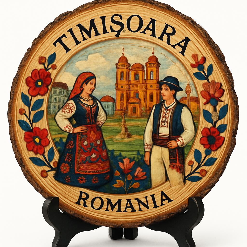 Timișoara Souvenir Gift – Wood Slice Plaque for Wall or Table, Romania (România) Souvenir Gift for Tourists, Plate Collectors & Travel Lovers, Artistic Heritage Decorative Gift