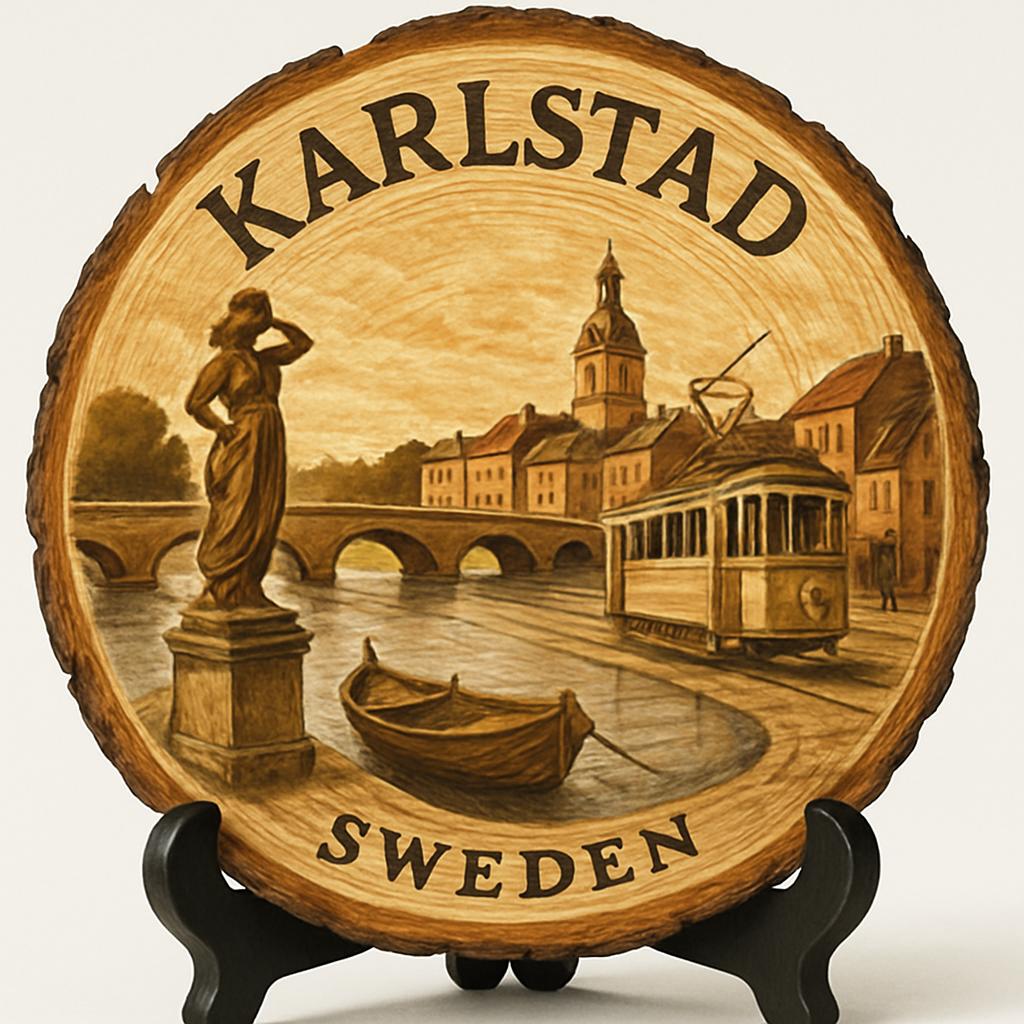 Karlstad Souvenir Gift – Wood Slice Plaque for Wall or Table, Sweden Souvenir for Tourists, Plate Collectors & Travel Lovers, Lake City Decorative Gift