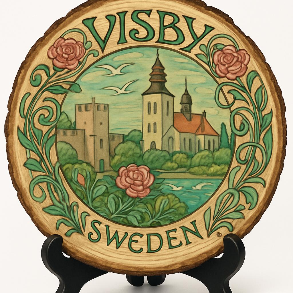 Visby Souvenir Gift – Wood Slice Plaque for Wall or Table, Sweden Souvenir for Tourists, Plate Collectors & Travel Lovers, Island City Decorative Gift