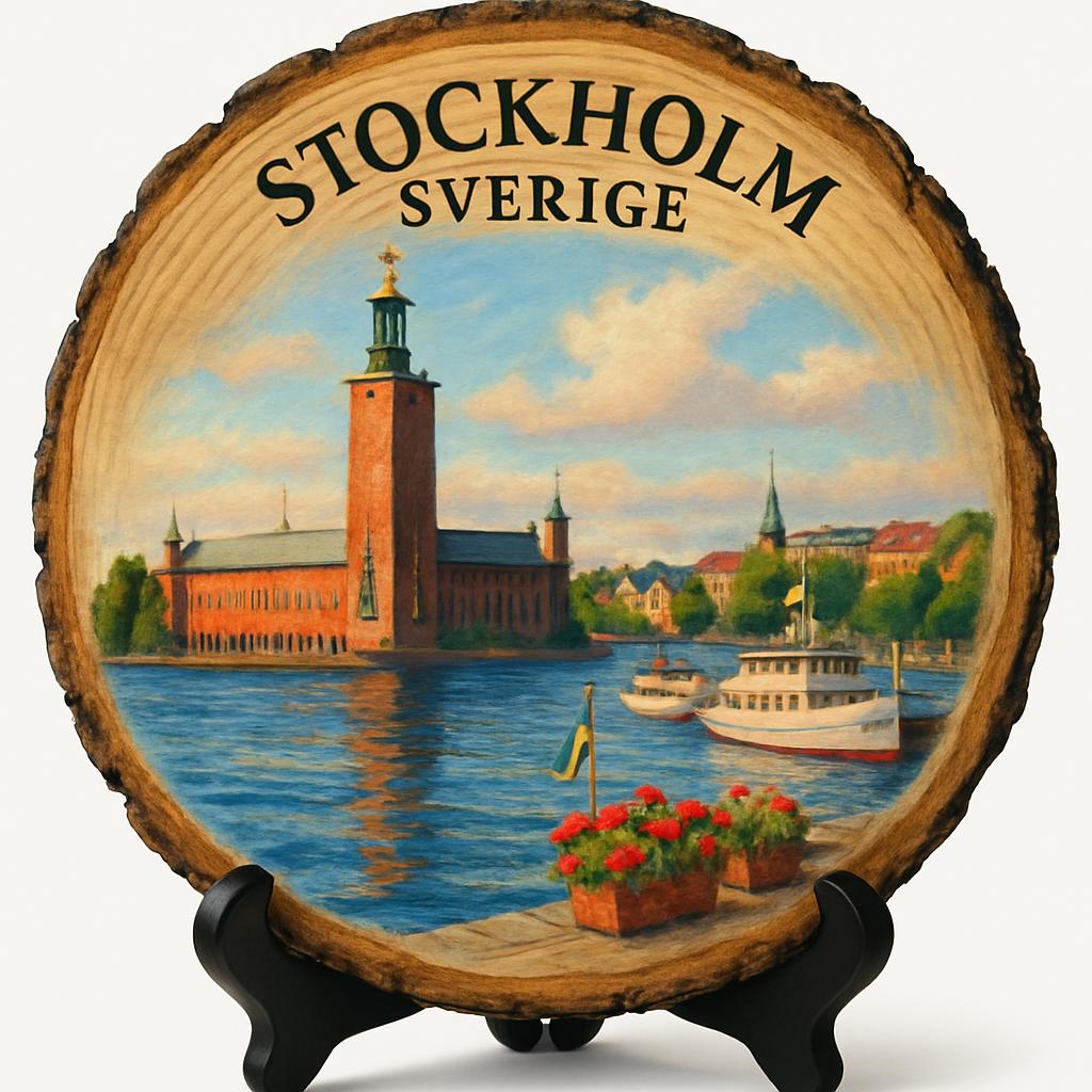 Stockholm Souvenir Gift – Wood Slice Plaque for Wall or Table, Sweden Souvenir for Tourists, Plate Collectors & Travel Lovers, Royal City Decorative Gift