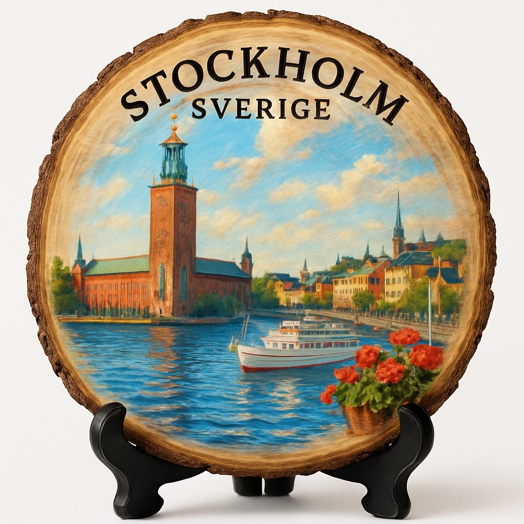 Stockholm Souvenir Gift – Wood Slice Plaque for Wall or Table, Sweden Souvenir for Tourists, Plate Collectors & Travel Lovers, Nordic Charm Decorative Gift