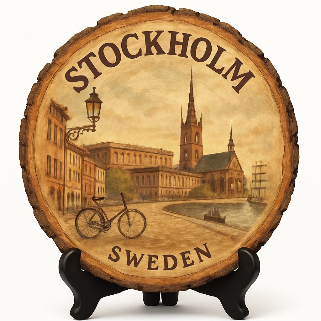 Stockholm Souvenir Gift – Wood Slice Plaque for Wall or Table, Sweden Souvenir for Tourists, Plate Collectors & Travel Lovers, Capital City Decorative Gift