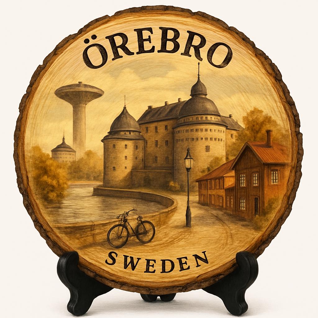 Örebro Souvenir Gift – Wood Slice Plaque for Wall or Table, Sweden Souvenir for Tourists, Plate Collectors & Travel Lovers, Historic City Decorative Gift