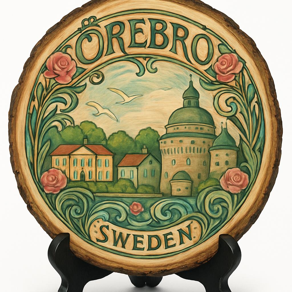 Örebro Souvenir Gift – Wood Slice Plaque for Wall or Table, Sweden Souvenir for Tourists, Plate Collectors & Travel Lovers, University City Decorative Gift