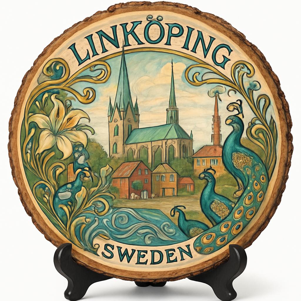 Linköping Souvenir Gift – Wood Slice Plaque for Wall or Table, Sweden Souvenir for Tourists, Plate Collectors & Travel Lovers, Historic City Decorative Gift