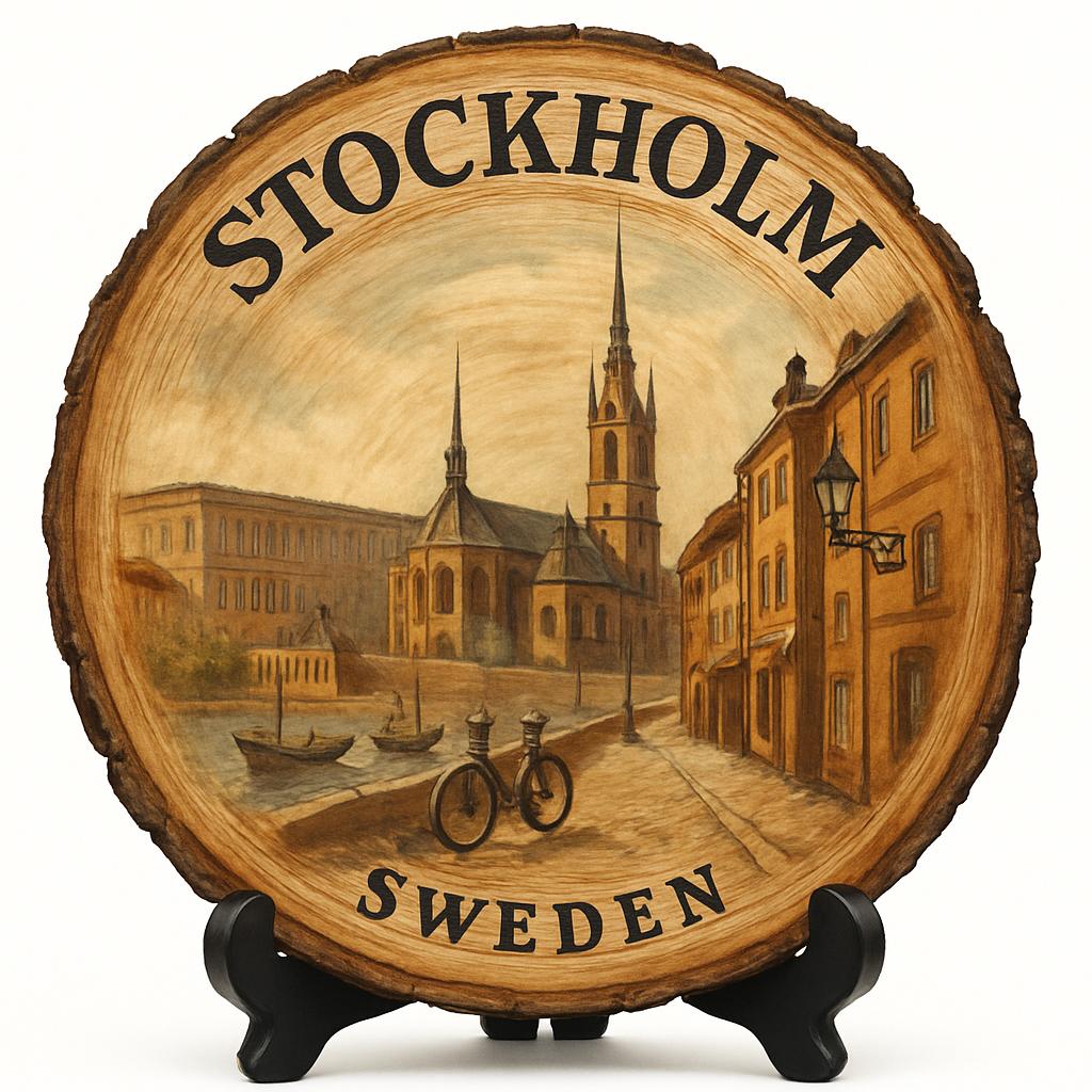 Stockholm Souvenir Gift – Wood Slice Plaque for Wall or Table, Sweden Souvenir for Tourists, Plate Collectors & Travel Lovers, Archipelago City Decorative Gift