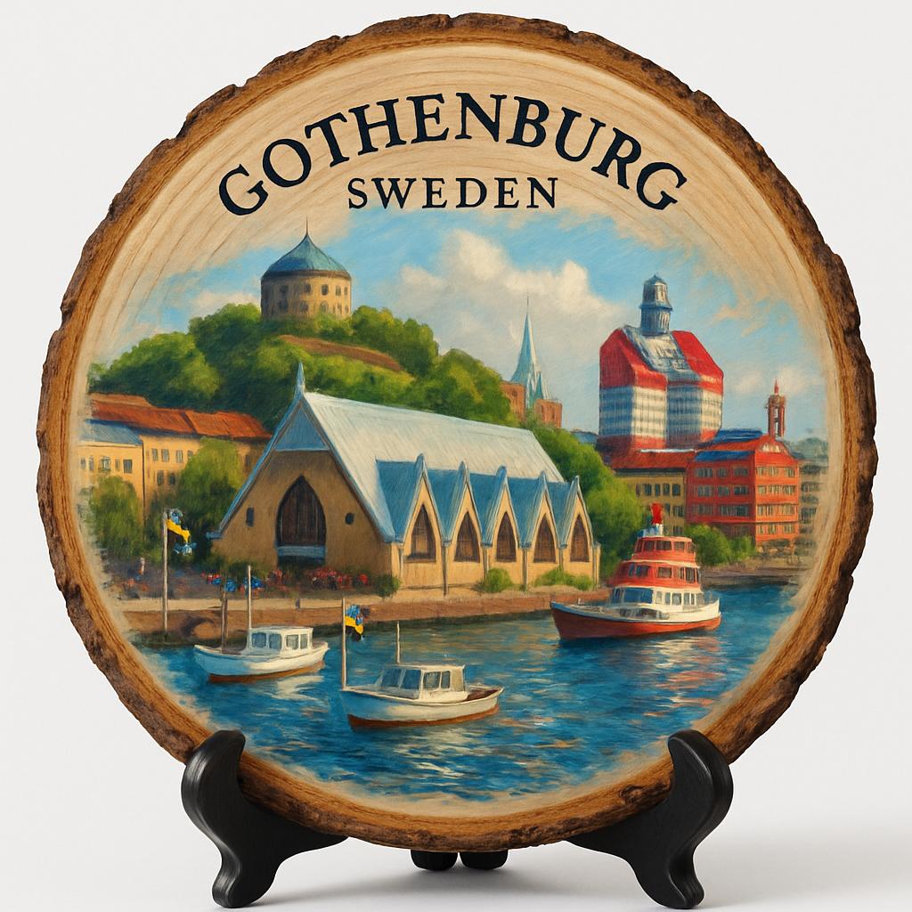 Gothenburg Souvenir Gift – Wood Slice Plaque for Wall or Table, Sweden Souvenir for Tourists, Plate Collectors & Travel Lovers, Coastal City Decorative Gift