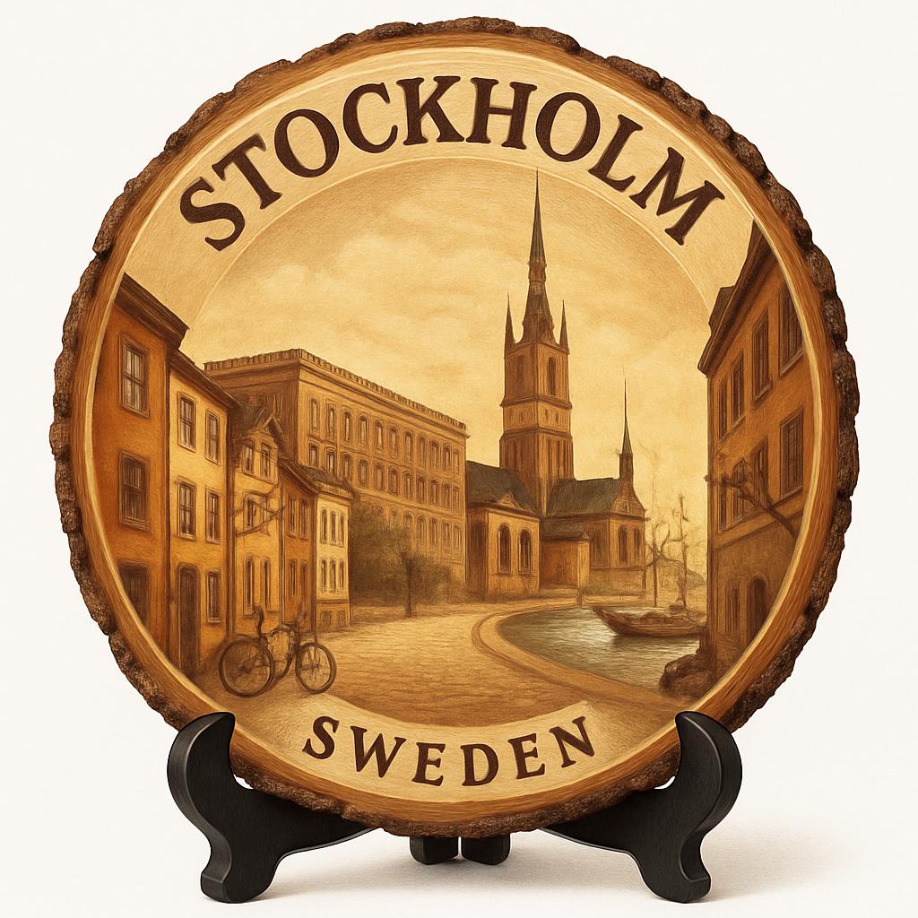 Stockholm Souvenir Gift – Wood Slice Plaque for Wall or Table, Sweden Souvenir for Tourists, Plate Collectors & Travel Lovers, Historic City Decorative Gift