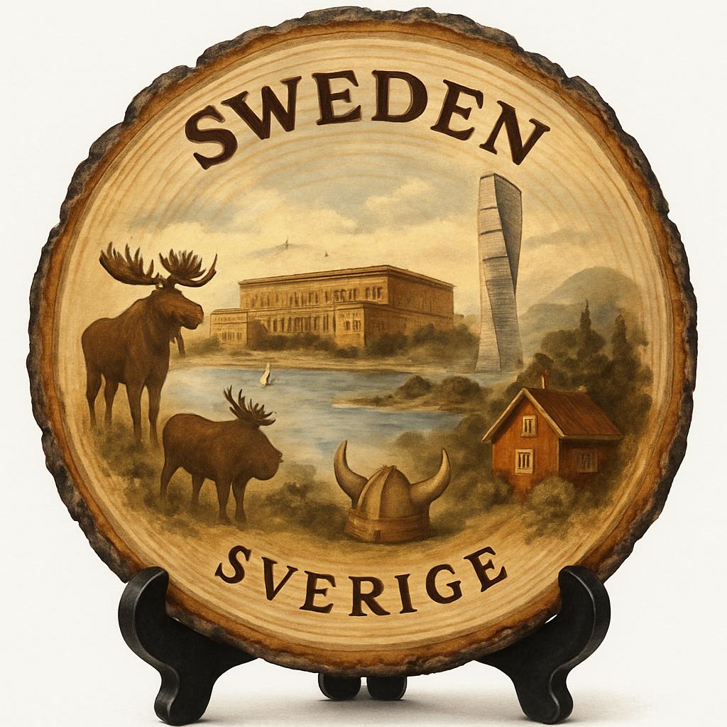 Sweden Souvenir Gift – Wood Slice Plaque for Wall or Table, Sweden Souvenir for Tourists, Plate Collectors & Travel Lovers, Scandinavian Beauty Decorative Gift
