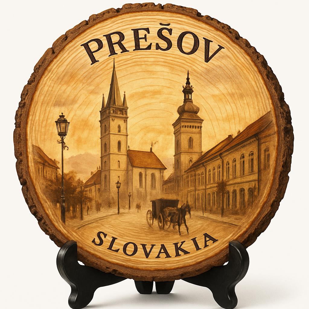 Prešov Souvenir Gift – Wood Slice Plaque for Wall or Table, Slovakia Souvenir for Tourists, Plate Collectors & Travel Lovers, Historic City Decorative Gift
