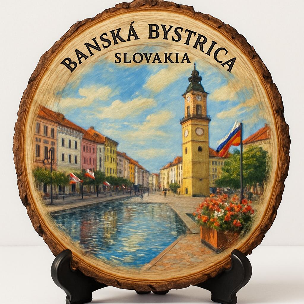 Banská Bystrica Souvenir Gift – Wood Slice Plaque for Wall or Table, Slovakia Souvenir for Tourists, Plate Collectors & Travel Lovers, WWII History Decorative Gift