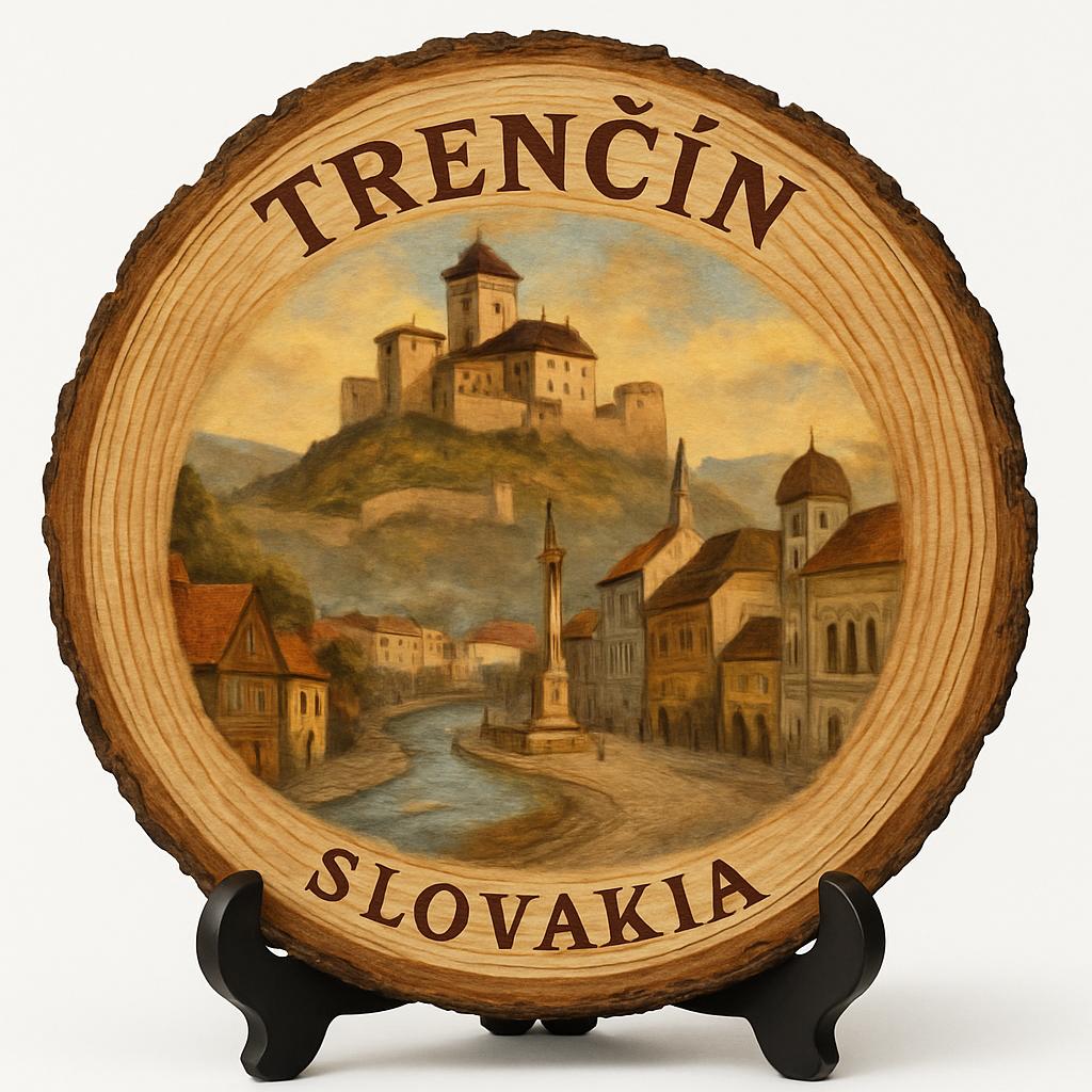 Trenčín Souvenir Gift – Wood Slice Plaque for Wall or Table, Slovakia Souvenir for Tourists, Plate Collectors & Travel Lovers, Historic City Decorative Gift