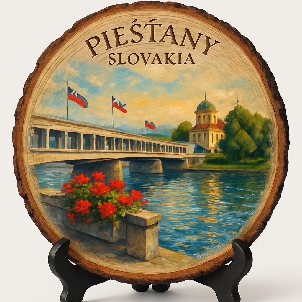Piešťany Souvenir Gift – Wood Slice Plaque for Wall or Table, Slovakia Souvenir for Tourists, Plate Collectors & Travel Lovers, Spa Town Decorative Gift
