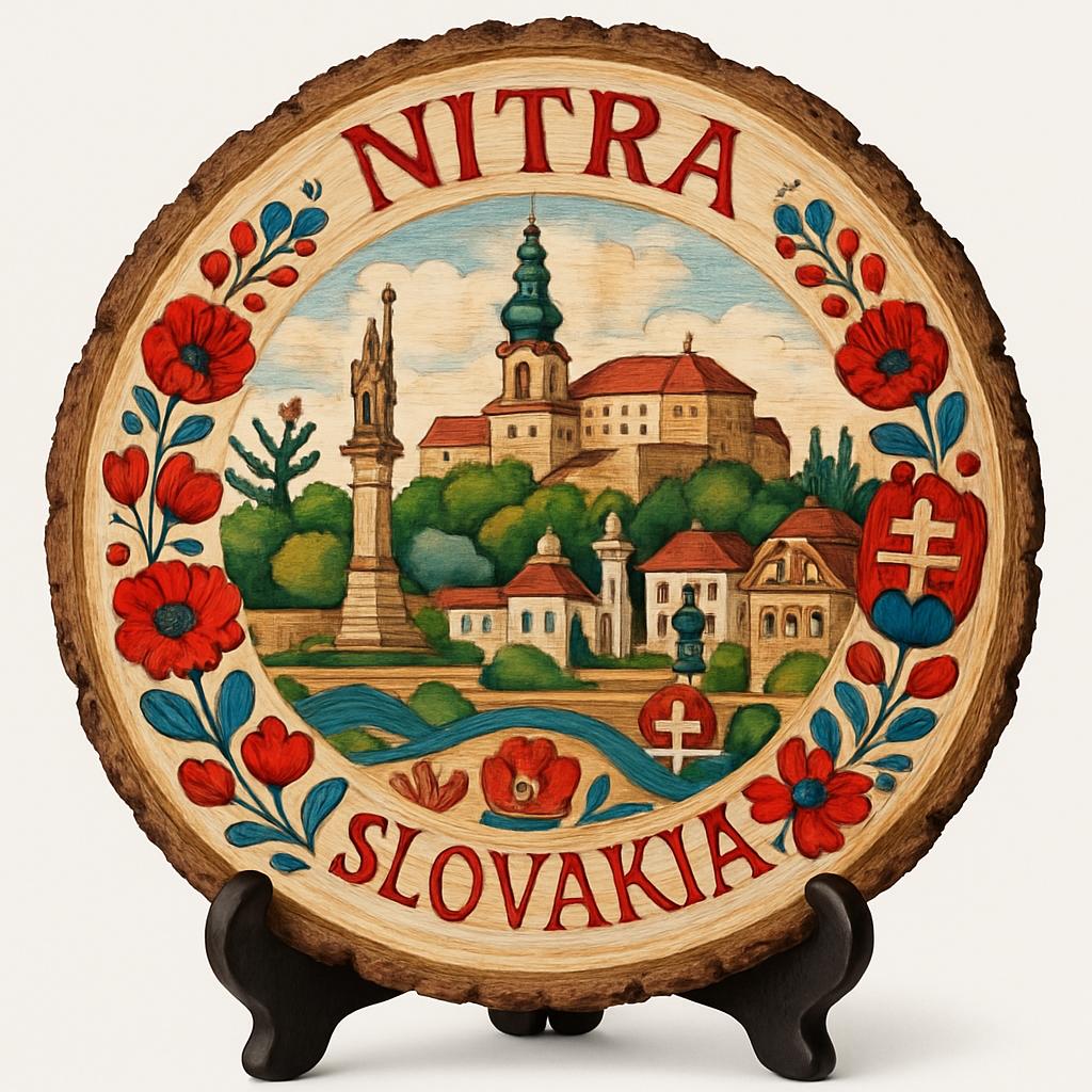 Nitra Souvenir Gift – Wood Slice Plaque for Wall or Table, Slovakia Souvenir for Tourists, Plate Collectors & Travel Lovers, Castle Town Decorative Gift