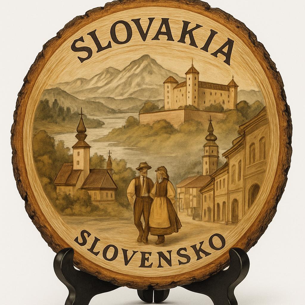 Slovakia Souvenir Gift – Wood Slice Plaque for Wall or Table, Slovakia Souvenir for Tourists, Plate Collectors & Travel Lovers, Central European Charm Decorative Gift
