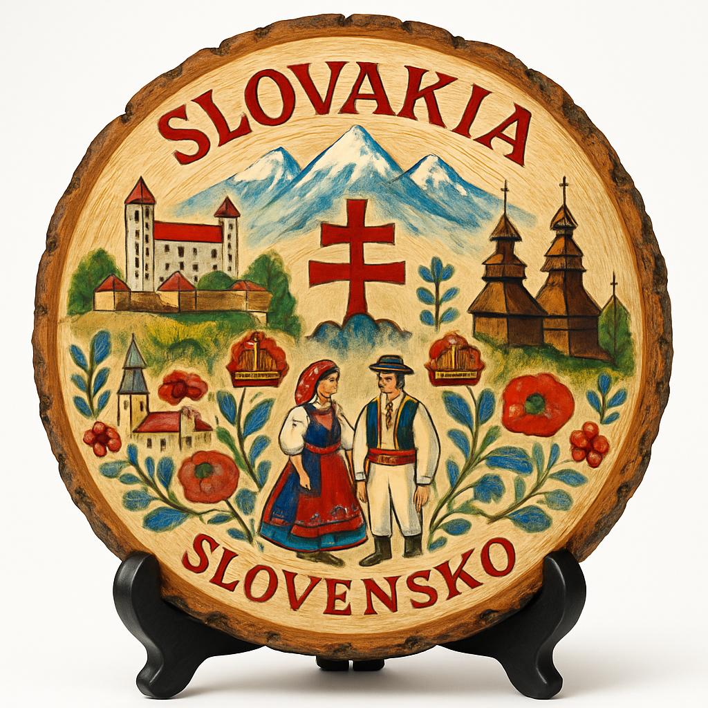 Slovakia Souvenir Gift – Wood Slice Plaque for Wall or Table, Slovakia Souvenir for Tourists, Plate Collectors & Travel Lovers, Historic Landmarks Decorative Gift