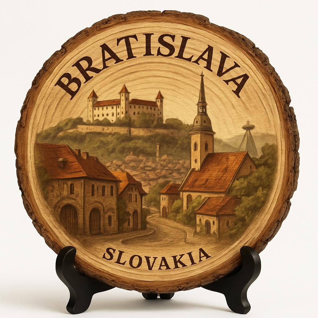 Bratislava Souvenir Gift – Wood Slice Plaque for Wall or Table, Slovakia Souvenir for Tourists, Plate Collectors & Travel Lovers, Capital City Decorative Gift