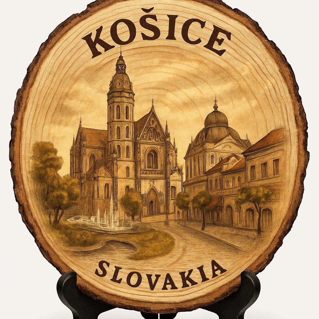 Košice Souvenir Gift – Wood Slice Plaque for Wall or Table, Slovakia Souvenir for Tourists, Plate Collectors & Travel Lovers, Historic City Decorative Gift