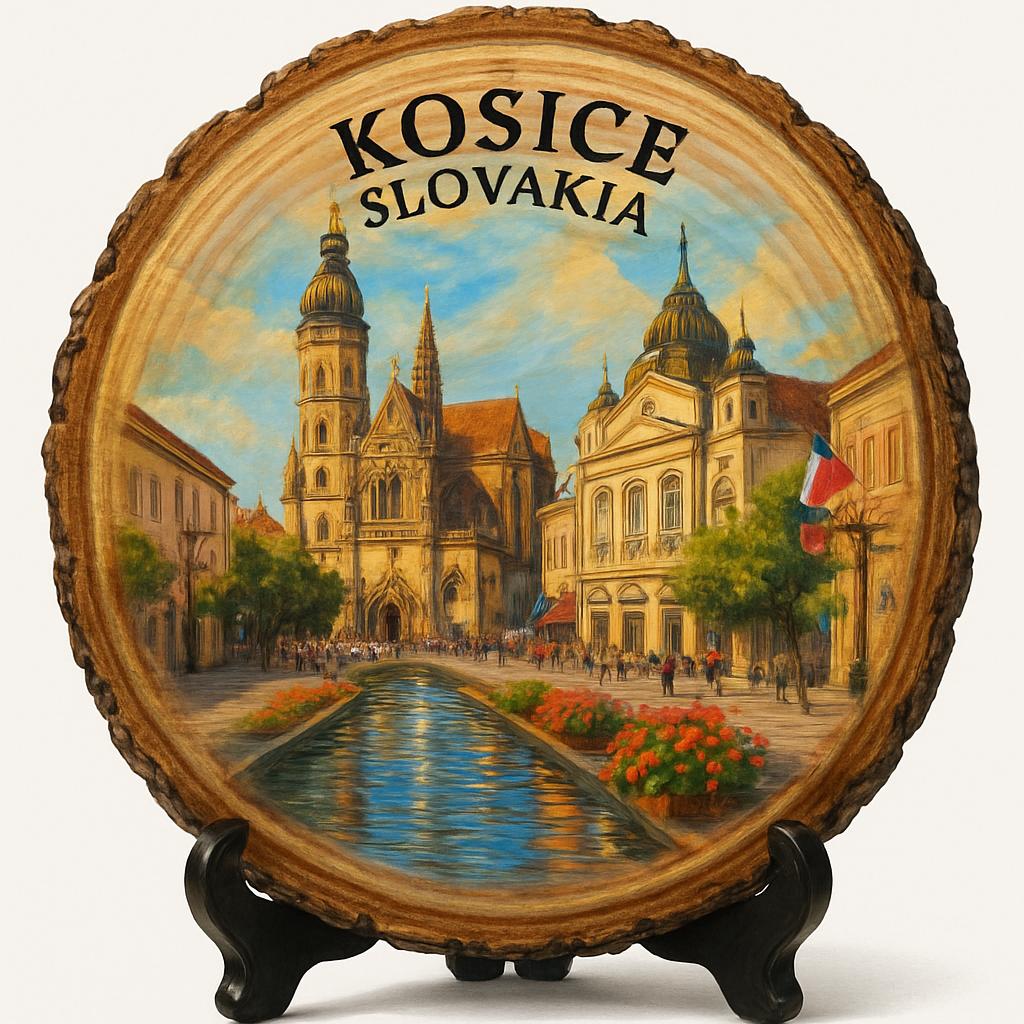 Košice Souvenir Gift – Wood Slice Plaque for Wall or Table, Slovakia Souvenir for Tourists, Plate Collectors & Travel Lovers, Cultural Hub Decorative Gift