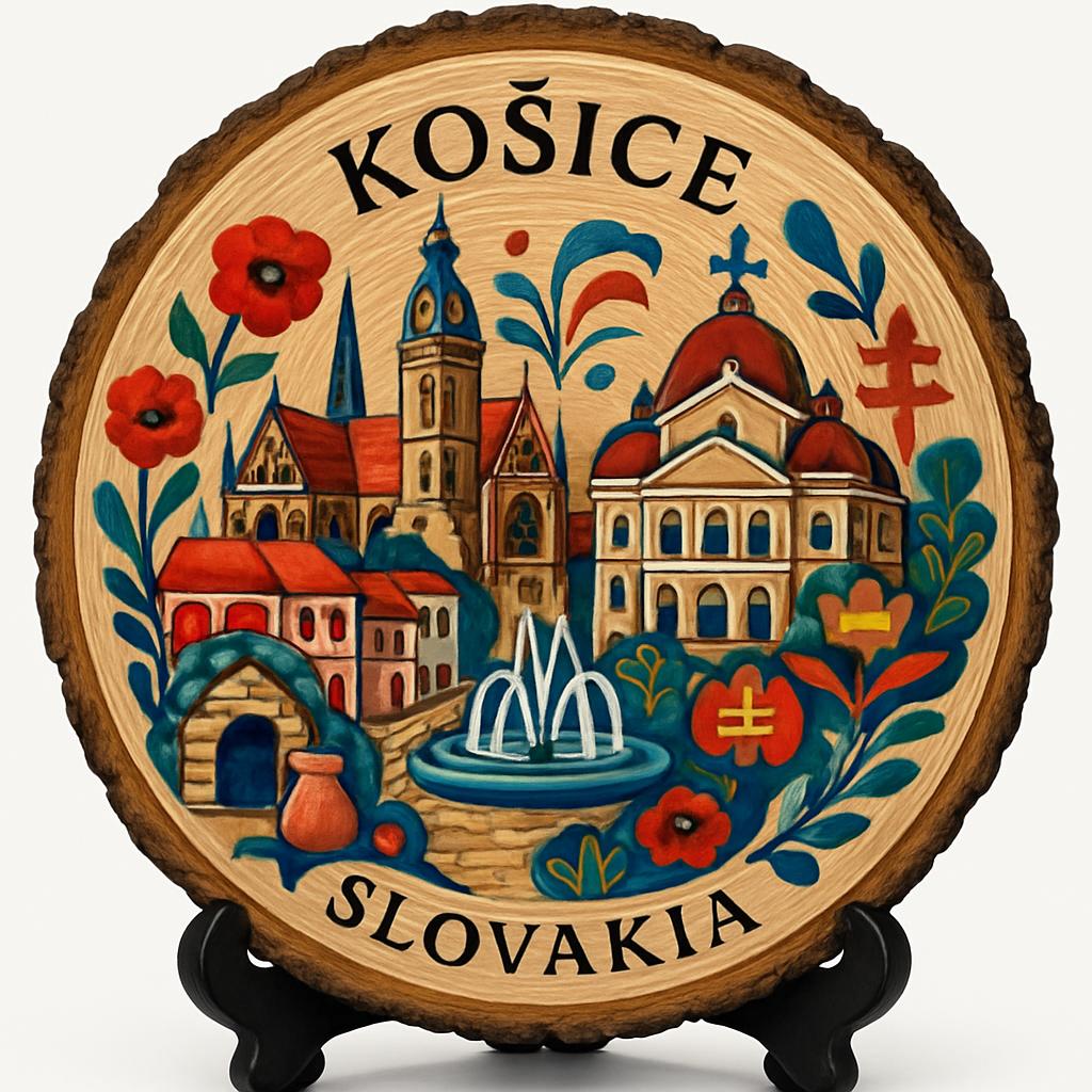 Košice Souvenir Gift – Wood Slice Plaque for Wall or Table, Slovakia Souvenir for Tourists, Plate Collectors & Travel Lovers, Medieval Town Decorative Gift