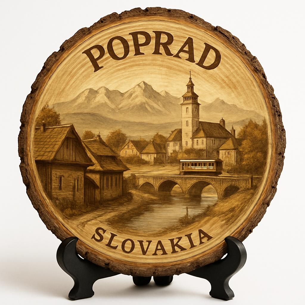 Poprad Souvenir Gift – Wood Slice Plaque for Wall or Table, Slovakia Souvenir for Tourists, Plate Collectors & Travel Lovers, Gateway to High Tatras Decorative Gift
