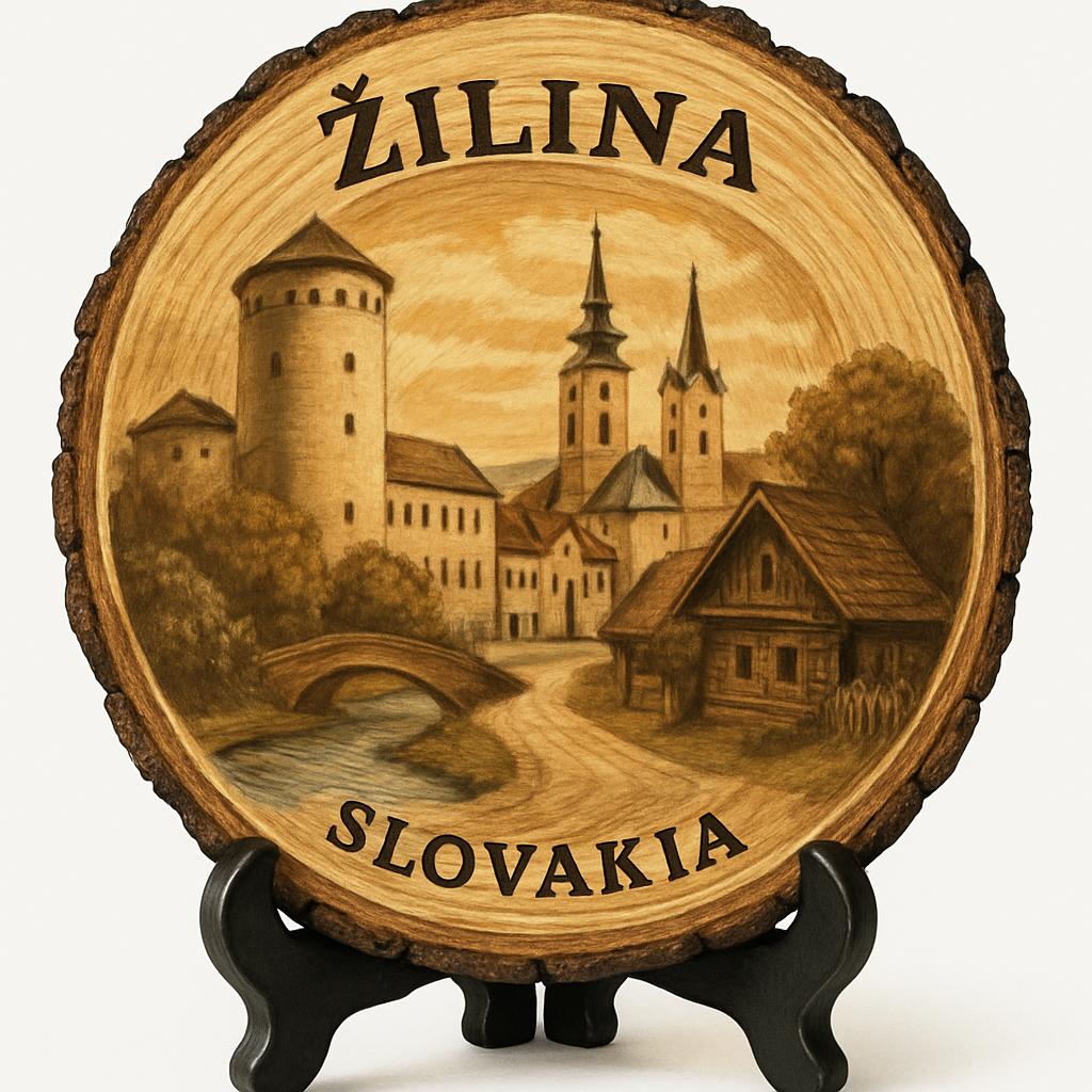 Žilina Souvenir Gift – Wood Slice Plaque for Wall or Table, Slovakia Souvenir for Tourists, Plate Collectors & Travel Lovers, Historic City Decorative Gift