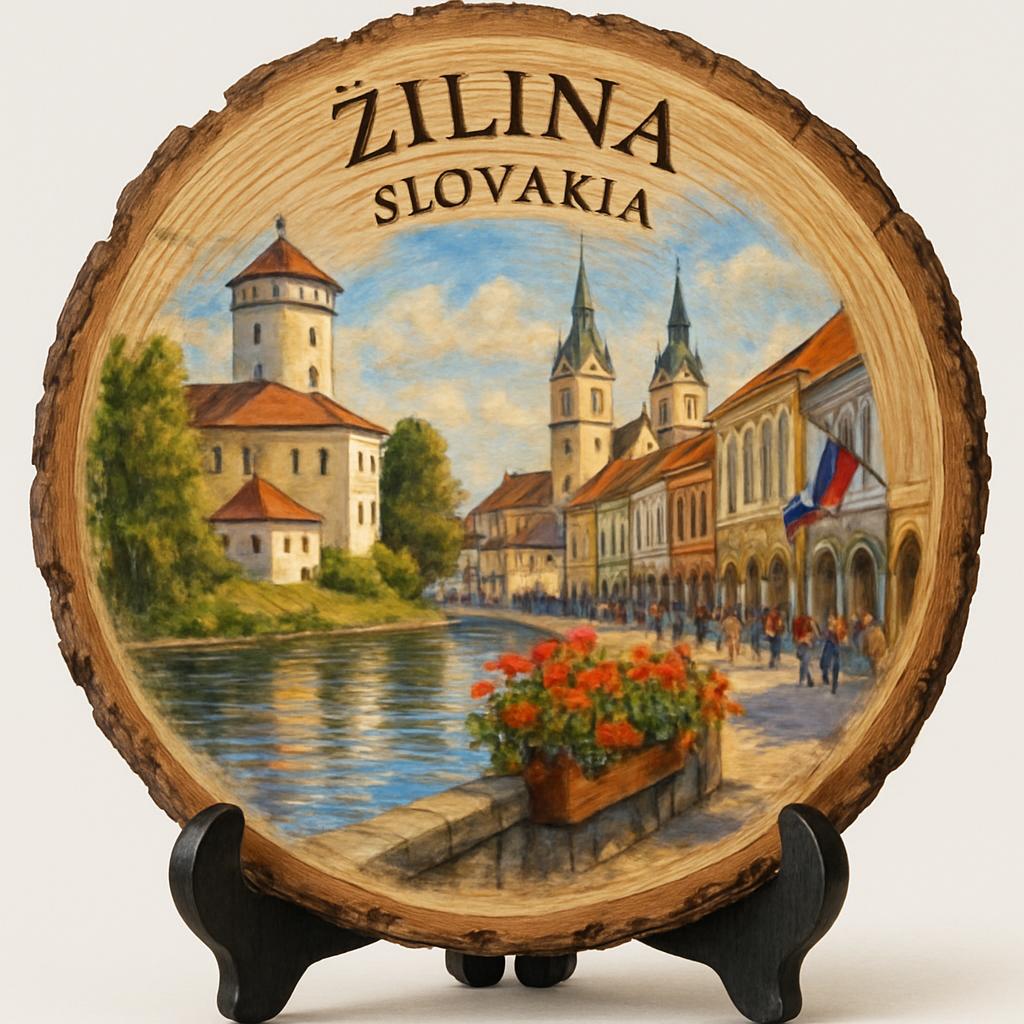 Žilina Souvenir Gift – Wood Slice Plaque for Wall or Table, Slovakia Souvenir for Tourists, Plate Collectors & Travel Lovers, Cultural Hub Decorative Gift