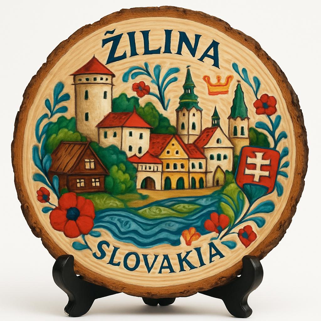 Žilina Souvenir Gift – Wood Slice Plaque for Wall or Table, Slovakia Souvenir for Tourists, Plate Collectors & Travel Lovers, University Town Decorative Gift