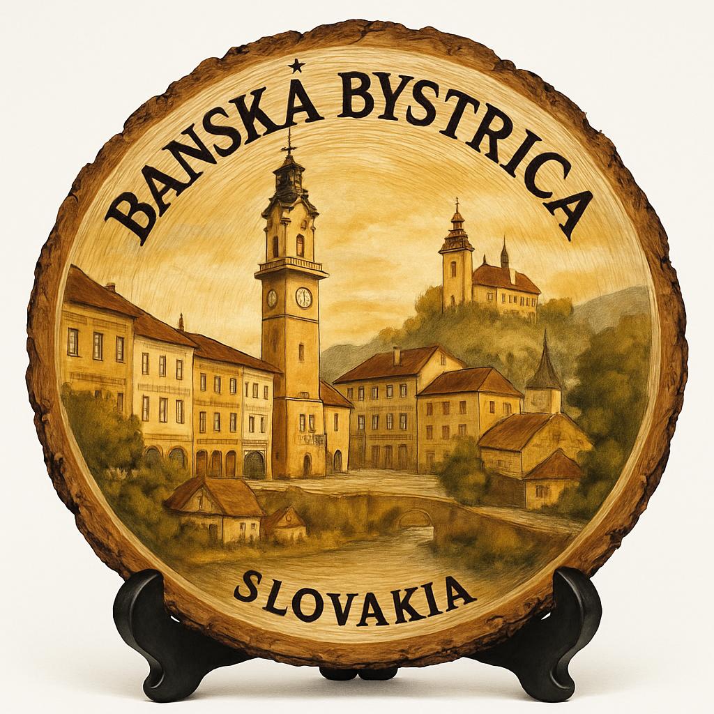 Banská Bystrica Souvenir Gift – Wood Slice Plaque for Wall or Table, Slovakia Souvenir for Tourists, Plate Collectors & Travel Lovers, Historic City Decorative Gift