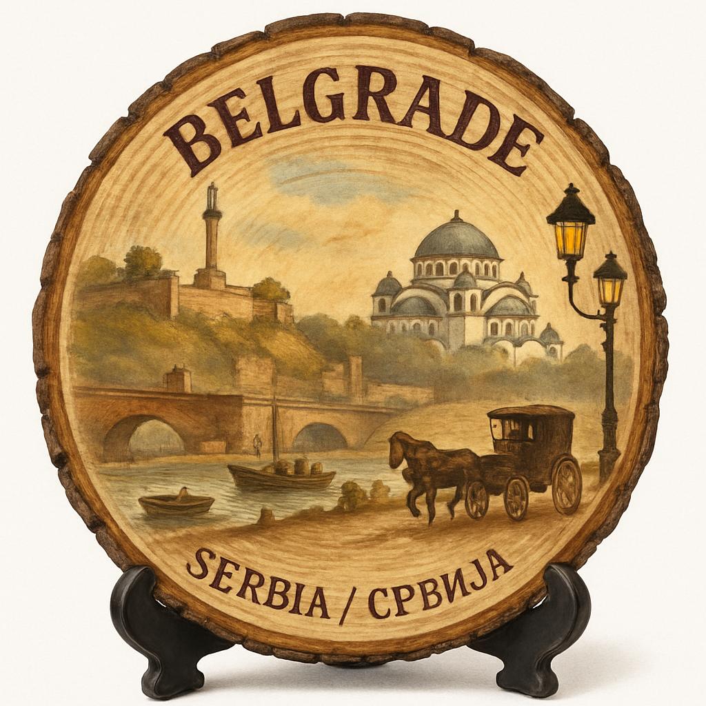 Belgrade Souvenir Gift – Wood Slice Plaque for Wall or Table, Serbia (Србија) Souvenir Gift for Tourists, Plate Collectors & Travel Lovers, Historic Capital Decorative Gift