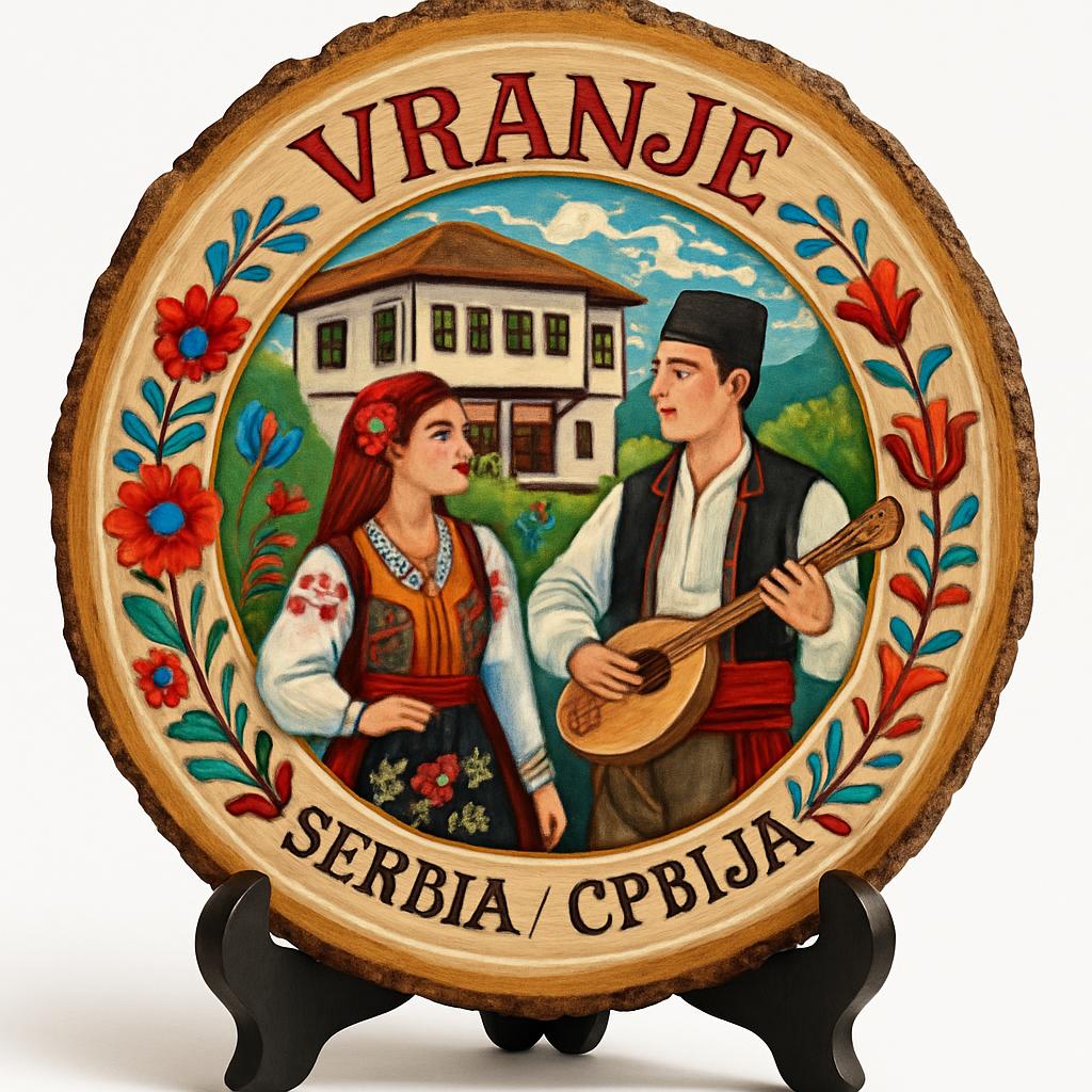 Vranje Souvenir Gift – Wood Slice Plaque for Wall or Table, Serbia (Србија) Souvenir Gift for Tourists, Plate Collectors & Travel Lovers, Enchanting Village Decorative Gift