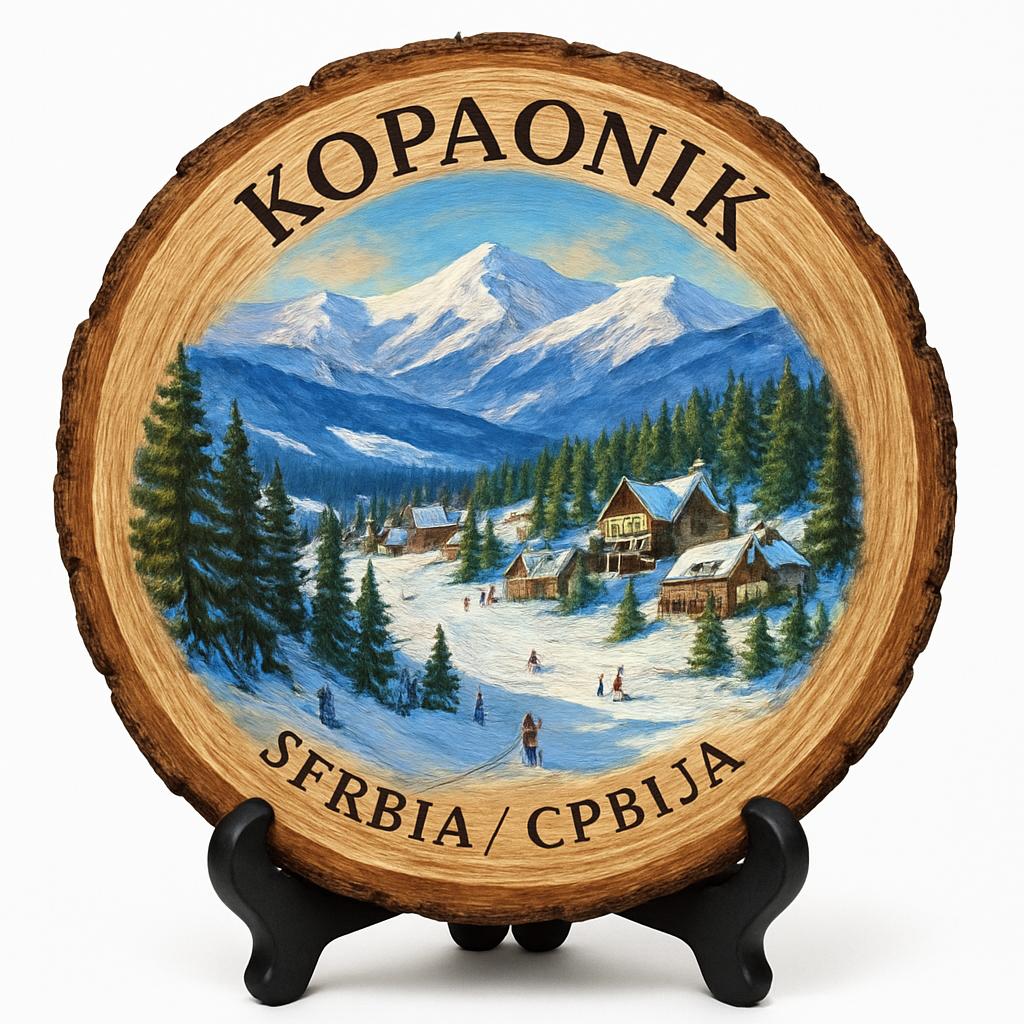 Kopaonik Souvenir Gift – Wood Slice Plaque for Wall or Table, Serbia (Србија) Souvenir Gift for Tourists, Plate Collectors & Travel Lovers, Mountain Resort Decorative Gift