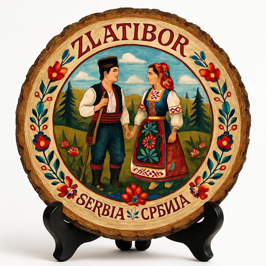 Zlatibor Souvenir Gift – Wood Slice Plaque for Wall or Table, Serbia (Србија) Souvenir Gift for Tourists, Plate Collectors & Travel Lovers, Serene Mountain Escape Decorative Gift