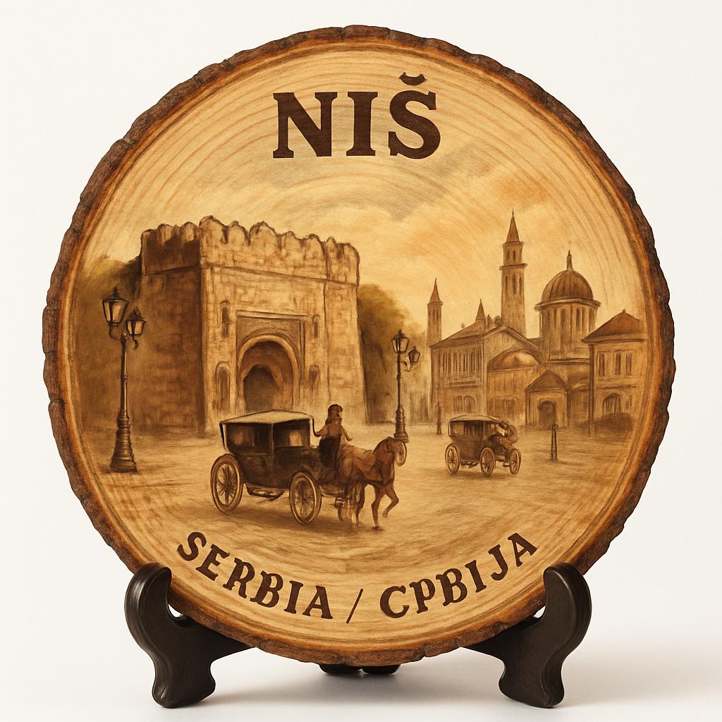 Niš Souvenir Gift – Wood Slice Plaque for Wall or Table, Serbia (Србија) Souvenir Gift for Tourists, Plate Collectors & Travel Lovers, Historic City Decorative Gift