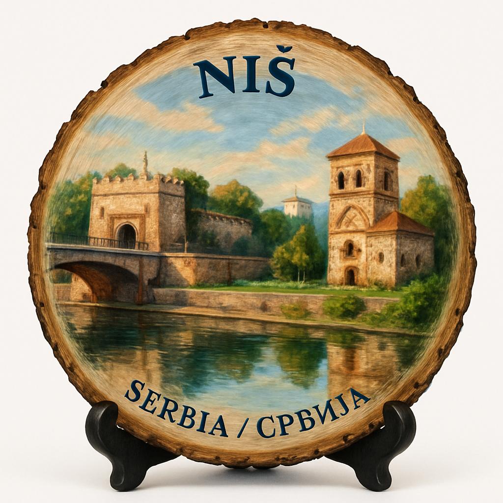 Niš Souvenir Gift – Wood Slice Plaque for Wall or Table, Serbia (Србија) Souvenir Gift for Tourists, Plate Collectors & Travel Lovers, Vibrant Culture Decorative Gift