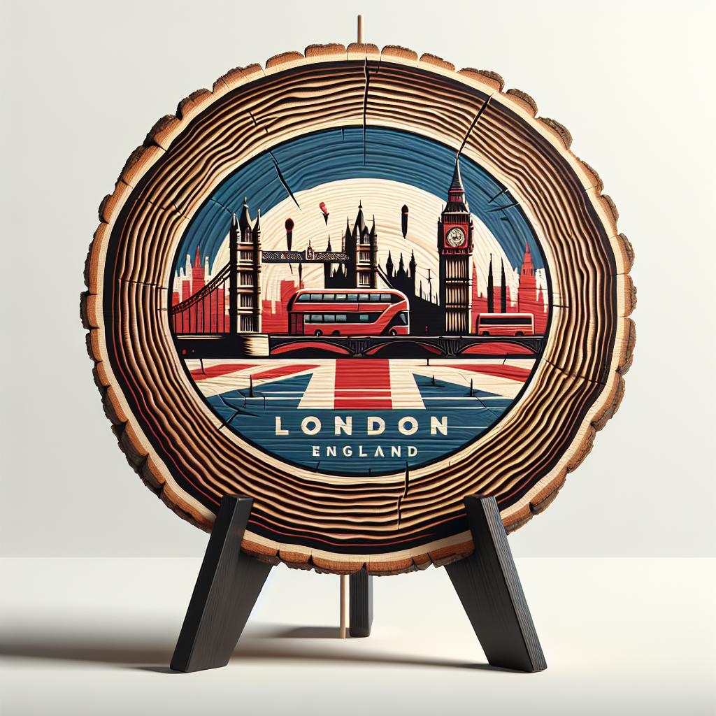 London Souvenir Gift – Wood Slice Plaque with City Scene, England Souvenir for Travelers & Culture Lovers