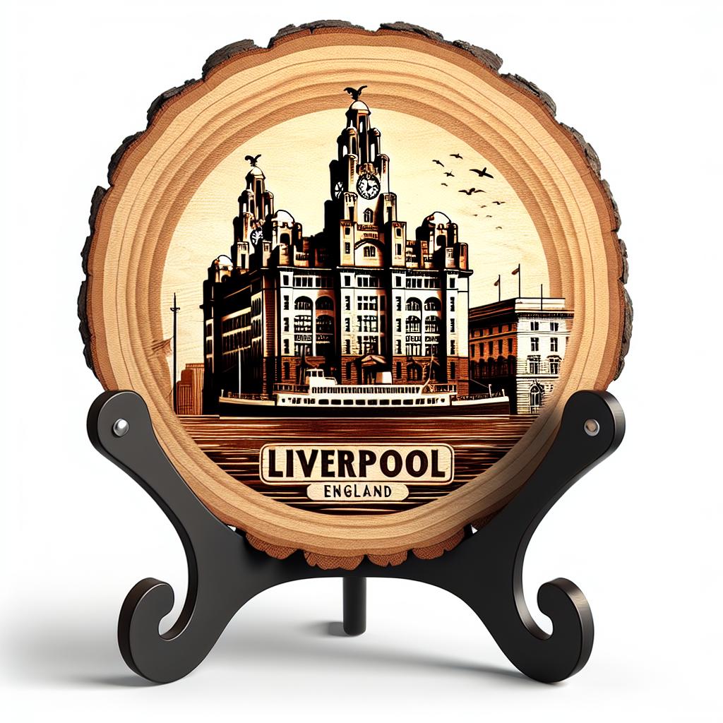 Liverpool Souvenir Keepsake – Rustic Wood Slice Gift Plaque, England Souvenir for Cultural Explorers