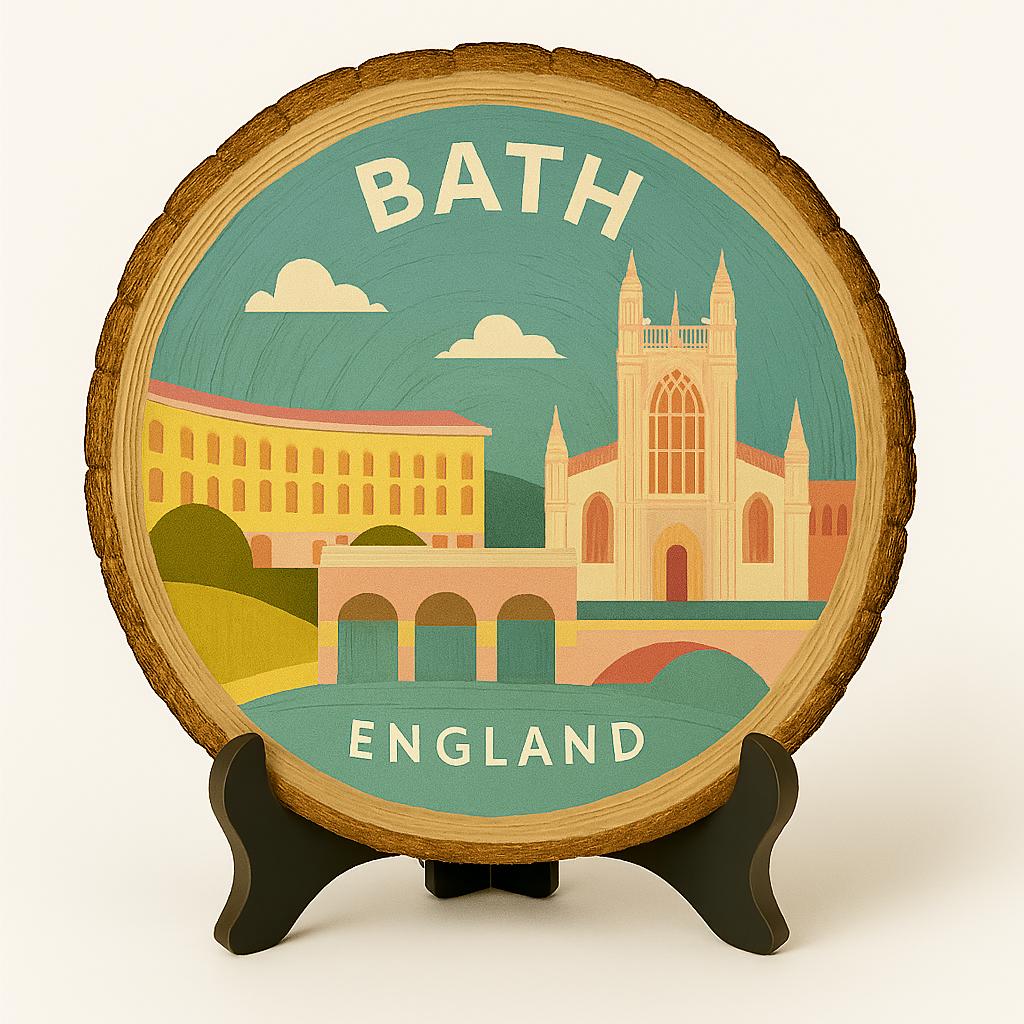 Bath Souvenir Gift – Wood Slice Landmark Plaque Art, England Souvenir Keepsake for Travel Decor