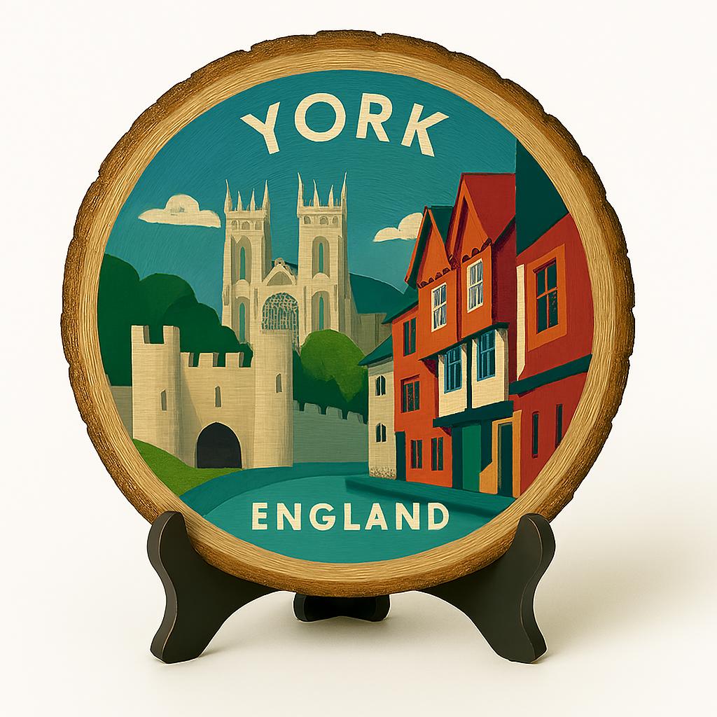 York Souvenir Keepsake – Rustic Wood Slice Plaque Display, England Souvenir for Historic View Collectors